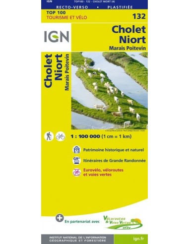 Carte Ign N° 132 Cholet Niort - Marais Poitevin