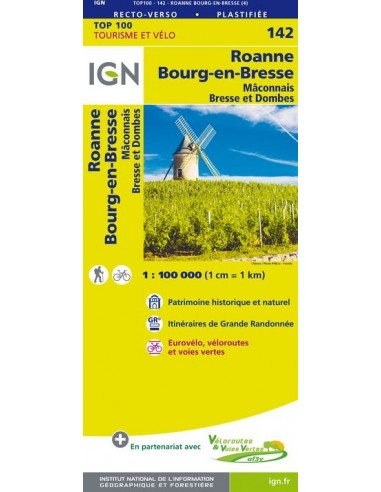 Carte Ign N° 142 Roanne Bourg-En-Bresse - Mâconnais Bresse Et Dombes