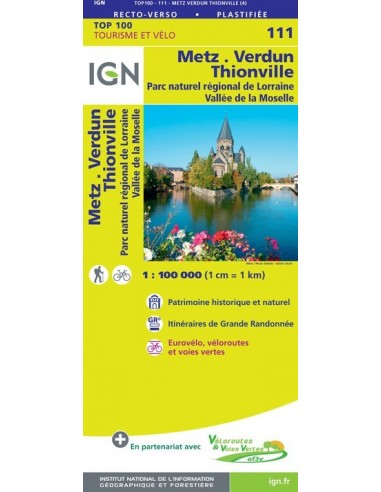Carte Ign N° 111 Metz Verdun Thionville - Pnr De Lorraine Vallée De La Moselle