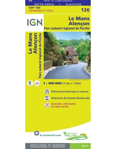 Carte Ign N° 126 Le Mans Alencon - Parc Naturel Régional Du Perche