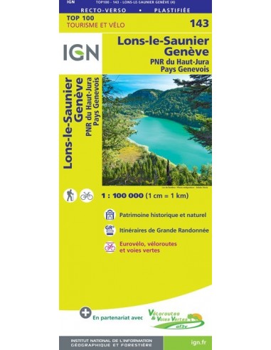 Carte Ign N° 143 Lons-Le-Saunier Geneve - Pnr Du Haut-Jura Pays Genevois