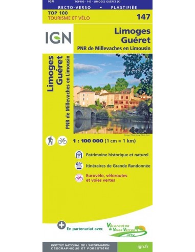 Carte Ign N° 147 Limoges Guéret - Pnr De Millevaches En Limousin