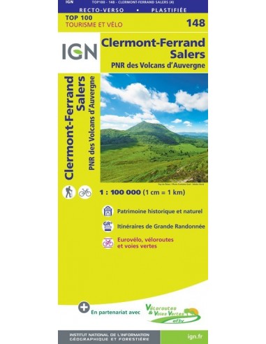 Carte Ign N° 148 Clermont Ferrand Salers - Pnr Des Volcans D'Auvergne