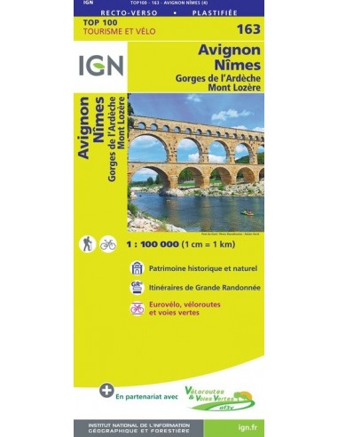 Carte Ign N° 163 Avignon Nimes - Gorges De L'Ardèche Mont Lozère