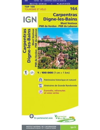 Carte Ign N° 164 Carpentras Digne-Les-Bains - Mont Ventoux Pnr Du Verdon Pnr Du Luberon