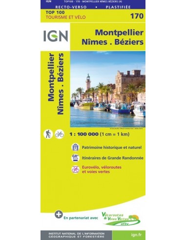 Carte Ign N° 170 Montpellier Nîmes Béziers