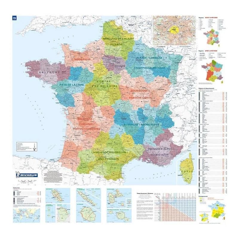Poster carte de France administrative Michelin, 77 × 74 cm