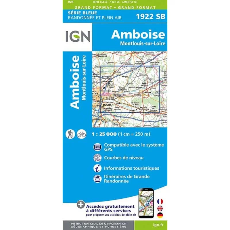 Carte Randonnée Amboise / Montlouis sur Loire | Série Bleue IGN