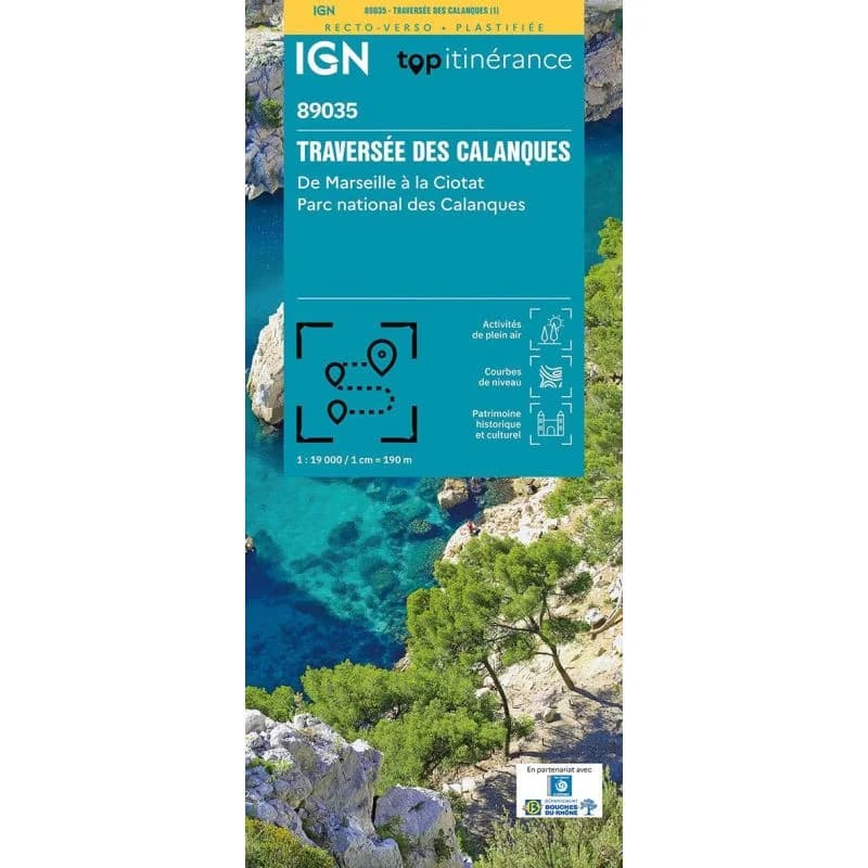 Carte IGN Traversee des Calanques de Marseille a la Ciotat