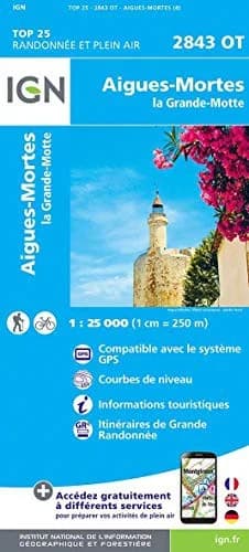 Carte IGN Aigues Montes la Grande Motte 2843OT Série Top 25