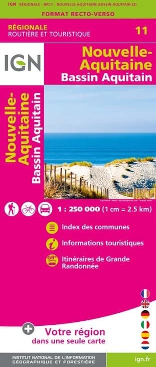 Carte IGN NR11 - Nr11 Nouvelle-Aquitaine Bassin Aquitain - Recto / Verso
