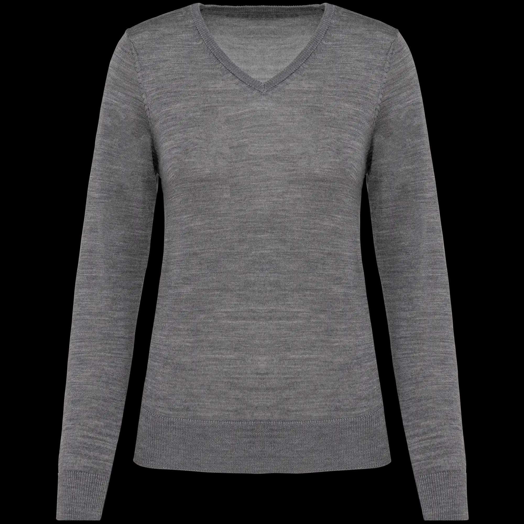 Pull Mérinos col V femme — Grey Heather