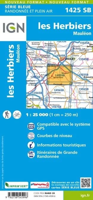 Carte randonnée les Herbiers/Mauléon | série Bleue IGN — recto