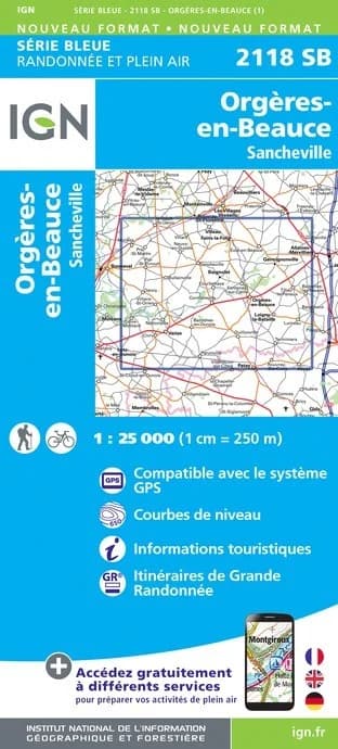 Carte randonnée Orgères-en-Beauce/Sancheville | série Bleue IGN — recto