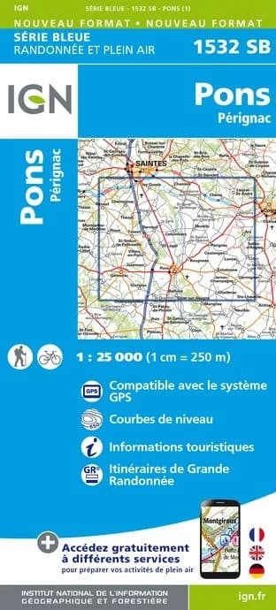 Carte randonnée Pons/Pérignac | série Bleue IGN — recto