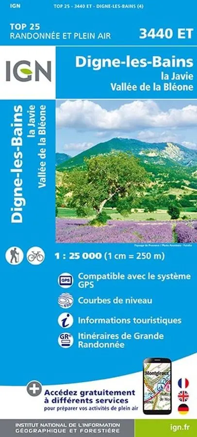 Carte IGN digne les bains la javie vallee de bleone 3440ET série Top 25 — recto