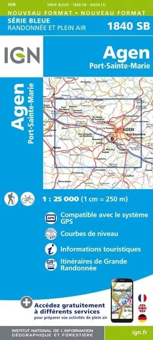 Carte randonnée Agen/Port Sainte Marie | série Bleue IGN — recto