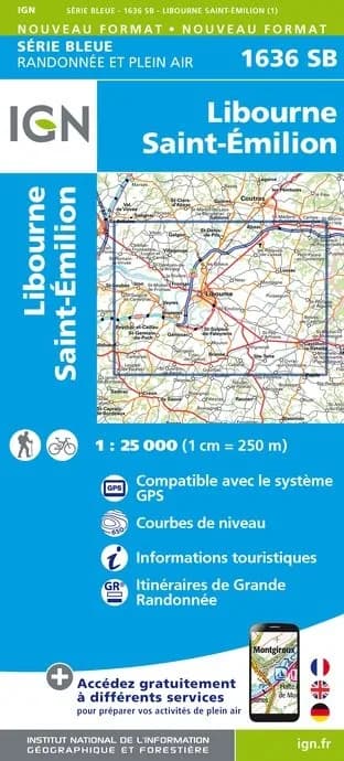 Carte randonnée Libourne/Saint-Emilion | série Bleue IGN — recto