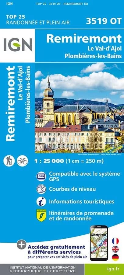 Carte IGN Remiremont val d'Ajol Plombières les bains 3519OT série Top 25 — recto