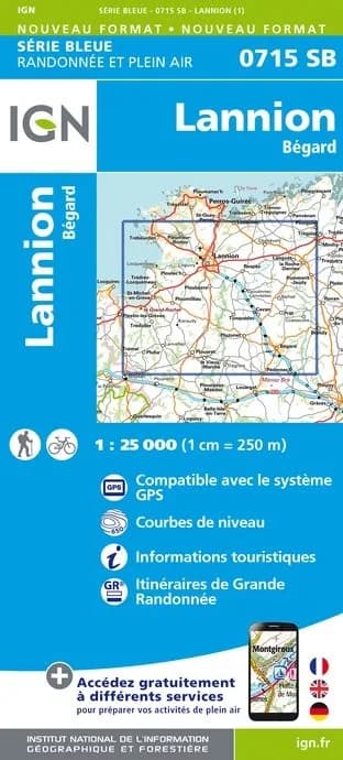Carte randonnée Lannion / Bégard | série Bleue IGN — recto