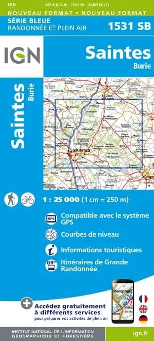 Carte randonnée Saintes/Burie | série Bleue IGN — recto