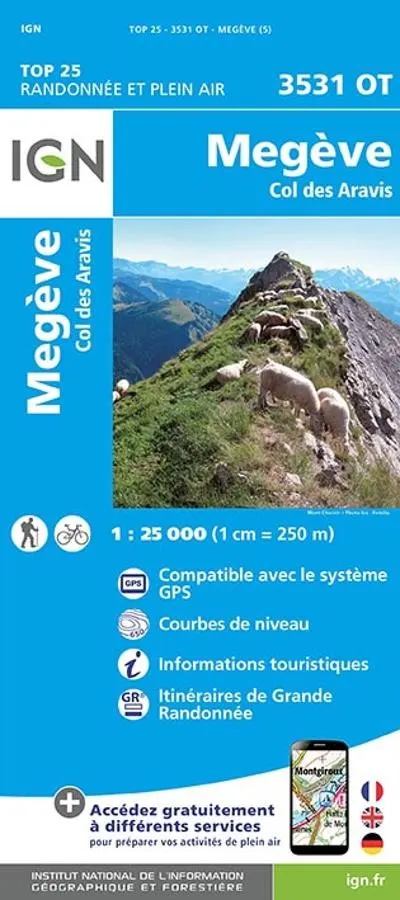 Carte IGN megeve col des aravis 3531OT série Top 25 — recto