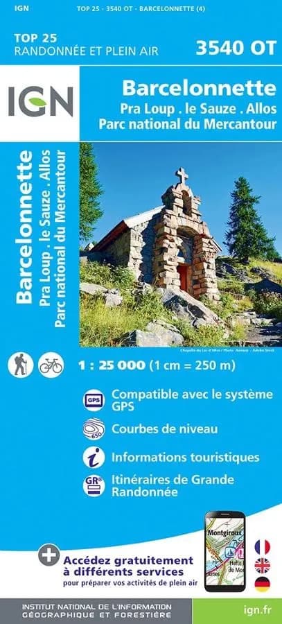 Carte IGN Barcelonnette Pra Loup Allos le sauze parc mercantour 3540OT série Top 25 — recto