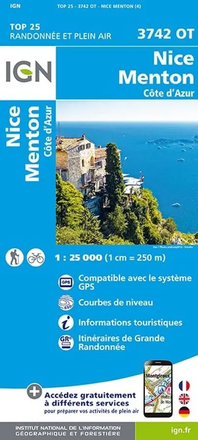 Carte IGN nice menton cote azur 3742OT série Top 25 — recto