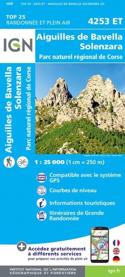 Carte IGN aiguilles de bavella solenzara parc national corse 4253ET série Top 25 — recto