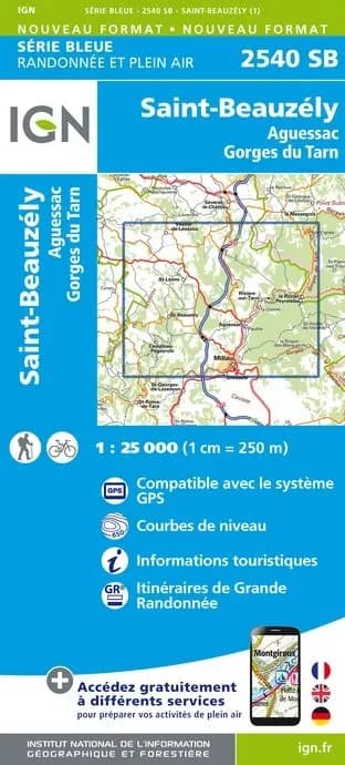 Carte randonnée Saint-Beauzely / Aguessac / Gorges du Tarn | série Bleue IGN — recto