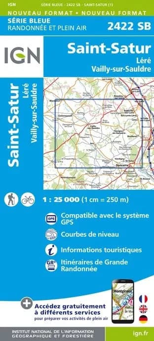 Carte randonnée Saint-Satur/Lère/Vailly sur Sauldre | série Bleue IGN — recto