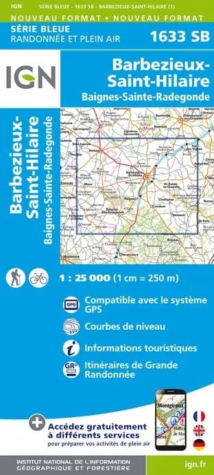 Carte randonnée Barbezieux/Baignes Sainte-Radegonde | série Bleue IGN — recto