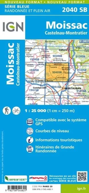 Carte randonnée Moissac/Castelnau Montratier | série Bleue IGN — recto
