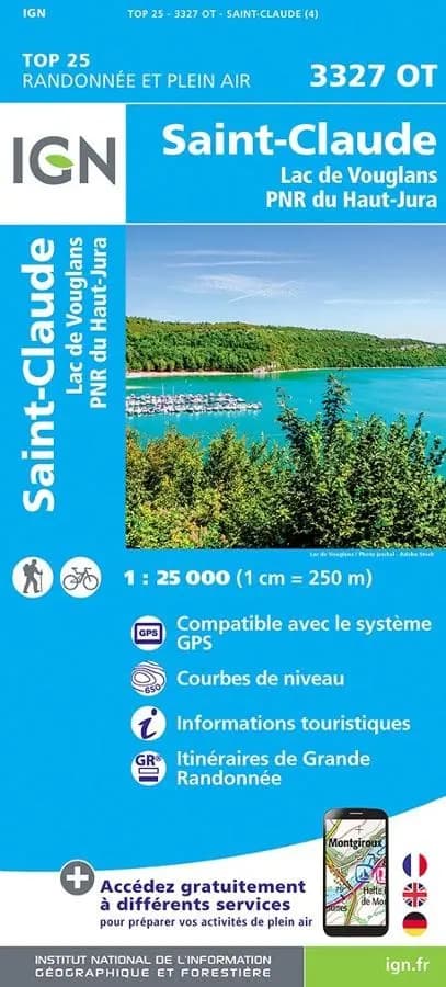 Carte IGN Saint-Claude lac de Vouglans 3327OT série Top 25 — recto