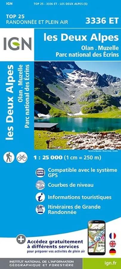 Carte IGN les deux alpes olan muzelle parc ecrins 3336ET série Top 25 — recto