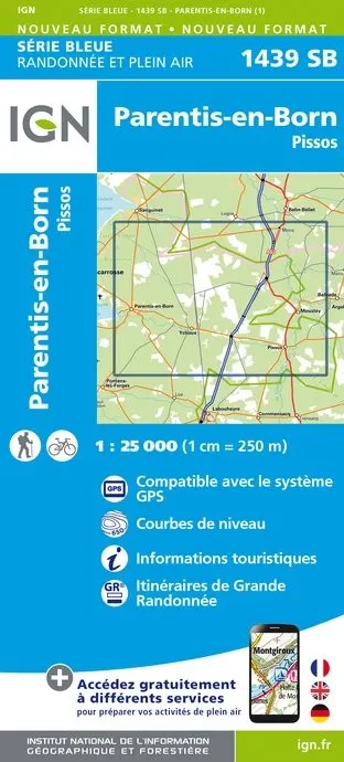 Carte randonnée Parentis en Born/Pissos | série Bleue IGN — recto
