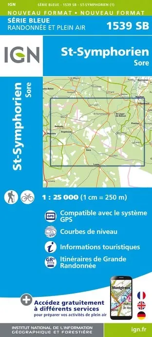 Carte randonnée Saint-Symphorien/Sore | série Bleue IGN — recto