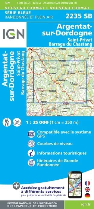 Carte randonnée Argentat | série Bleue IGN — recto