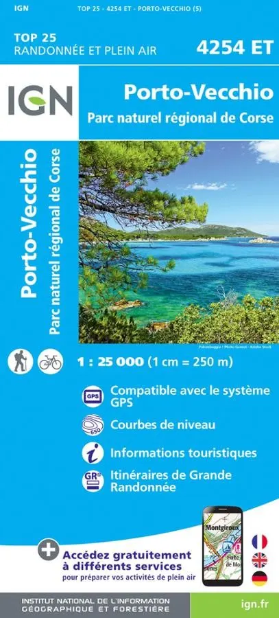 Carte IGN porto vecchio parc national de corse 4254ET série Top 25 — recto