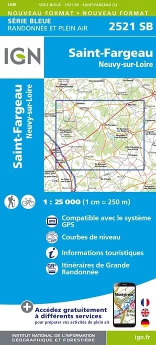 Carte randonnée Saint-Fargeau / Neuvy sur Loire | série Bleue IGN — recto