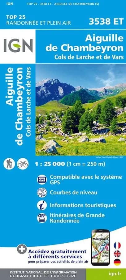 Carte IGN aiguille chambeyron cols larche vars 3538ET série Top 25 — recto