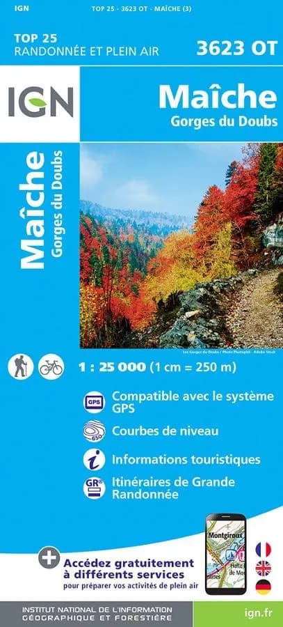 Carte IGN maiche gorges du doubs 3623OT série Top 25 — recto
