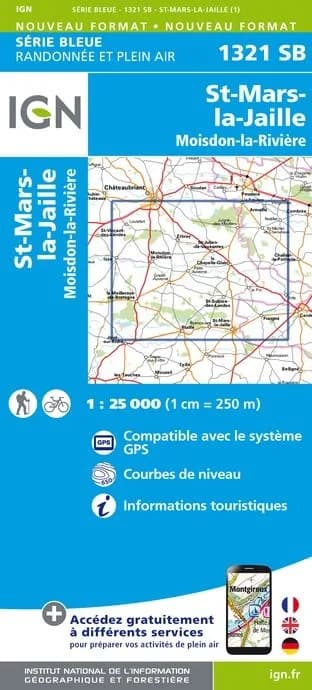 Carte randonnée Saint-Mars-la-Jaille/Moisdon la Rivière | série Bleue IGN — recto