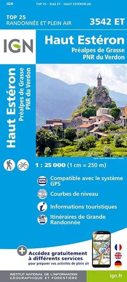 Carte IGN haut esteron prealpes grasse parc national verdon 3542ET série Top 25 — recto