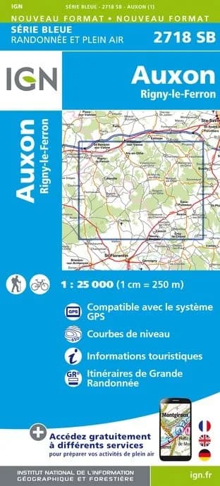 Carte randonnée Aix/Villemaur/Pâlis/Auxon | série Bleue IGN — recto