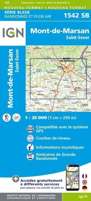 Carte randonnée Mont de Marsan/Saint-Sever | série Bleue IGN — recto