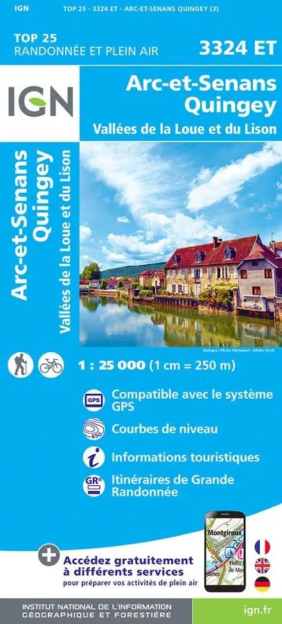 Carte IGN Arc-et-Senans Quingey vallées la loue et du lison 3324ET série Top 25 — recto