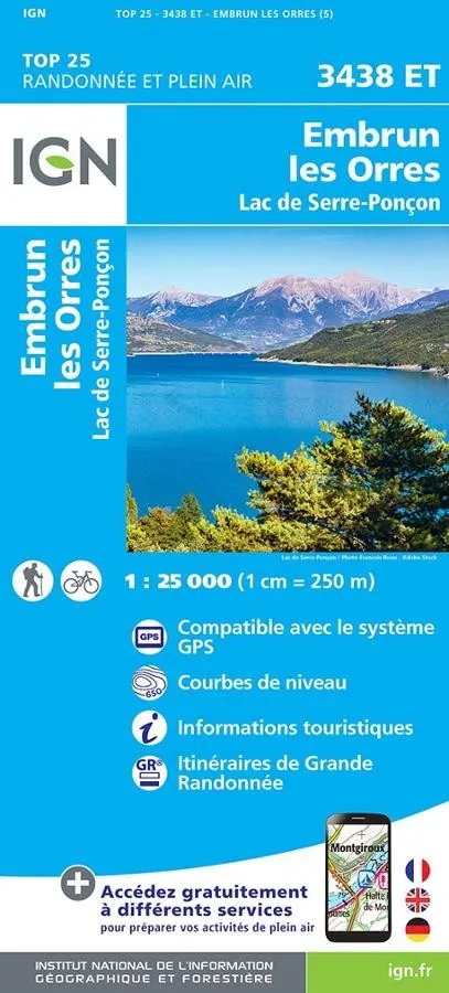 Carte IGN embrun les orres lac serre poncon 3438ET série Top 25 — recto