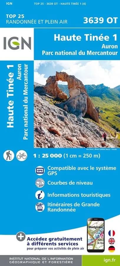 Carte IGN haute tinee auron parc national mercantour 3639OT série Top 25 — recto