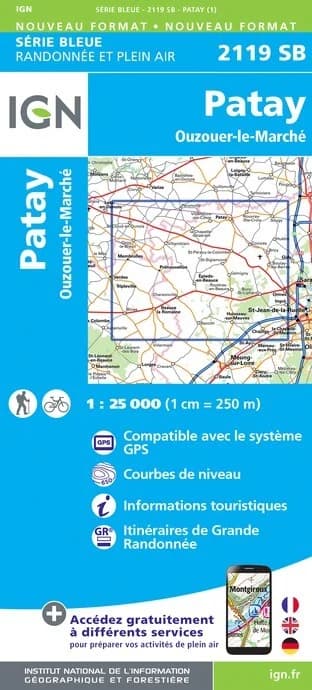 Carte randonnée Patay/Ouzouer-le-Marché | série Bleue IGN — recto